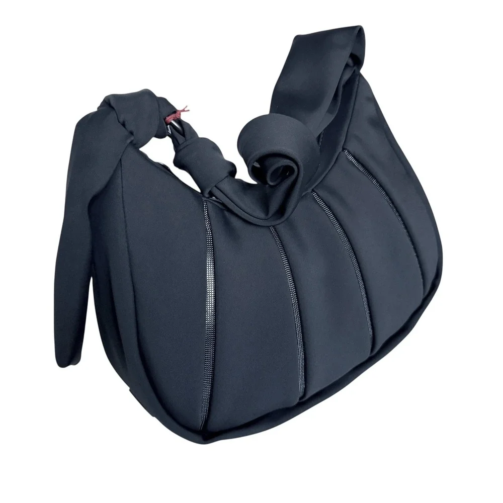 TUMI Asra Small Hobo Bag‎ Black Nylon Pleated Knotted Shoulder Strap Handbag NEW